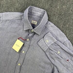 NEW Glanshirt Slowear Kent Polka Dot Button Up Shirt Mens 40 15.75 Blue White